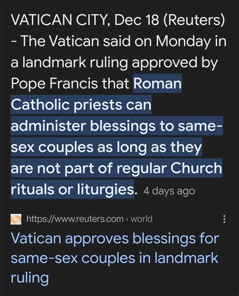 Pope Francis Had Given Catholic Priests Permission To Give Blessings To Same Sex Couples R