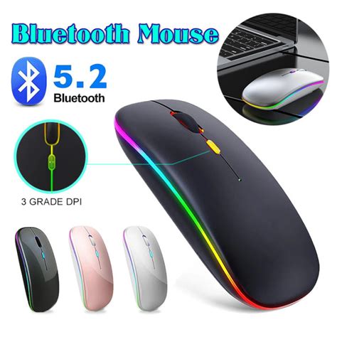 Wireless Mouse Rechargeable Silent LED Backlit Mice USB+Bluetooth Dual ...