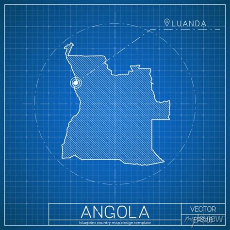 Angola Blueprint Map Template With Capital City Luanda Marked Posters