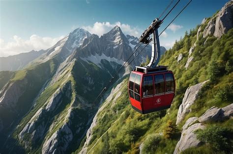 premium photo cable car ascending mountain peak