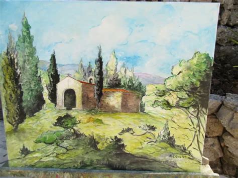 TABLEAU HUILE SUR Toile Ancienne Paysage De Provence Chapelle EUR 120