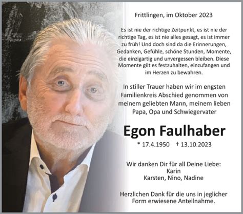 Traueranzeigen Von Egon Faulhaber Schwaebische De Trauerportal