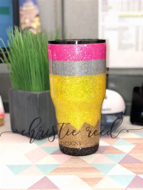 Glitter Pencil Tumbler Personalized Teacher T Teacher Etsy