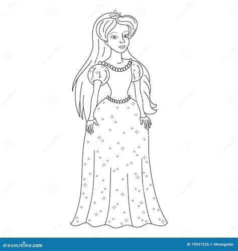 Princesa Apacible En El Vestido Brillante Página Del Libro De Colorear