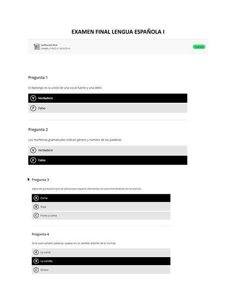Examen final Lengua Española I EXAMEN FINAL LENGUA ESPAÑOLA I Studocu