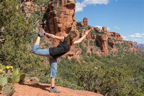 Practicing Yoga In The Red Rocks Of Sedona Arizona Stock Image Image