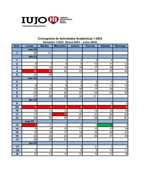 Cronograma Académico 1 2023