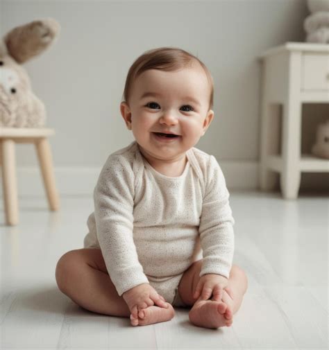 A Baby Is Sitting On The Floor And Smiling Premium AI Generated Image