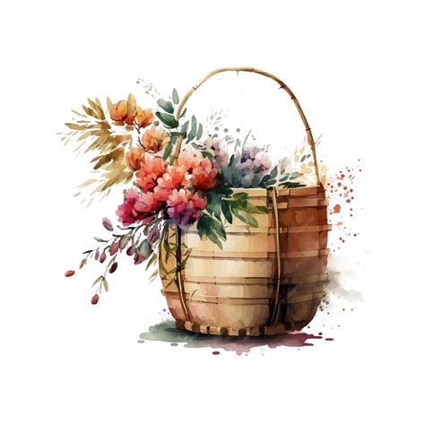 Premium Vector | Watercolor clipart watercolor basket flower basket ...