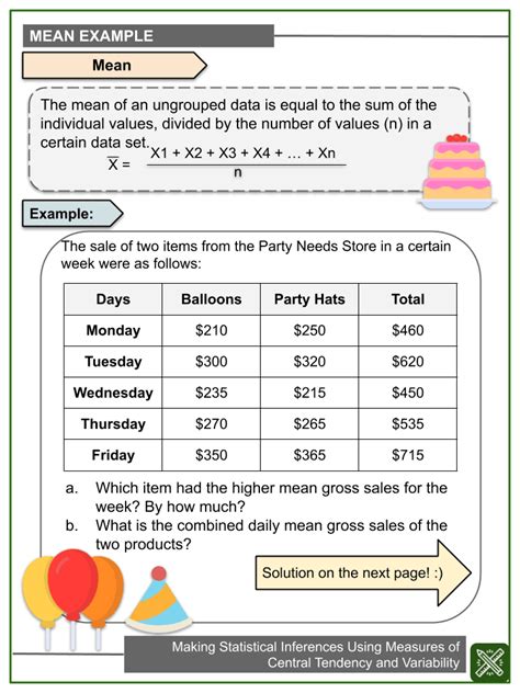 Making Statistical Inferences Using Measures Of Central Tendency Worksheets