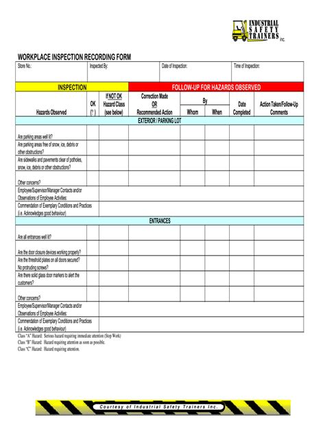 Warehouse Workplace Safety Inspection Checklist Template Excel Safety