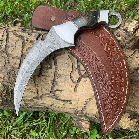 Handmade Damascus Steel Karambit Knife With Micarta Handle