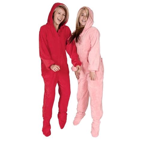 Big Feet Pajamas Adult Pink Plush Hooded One Piece Footy