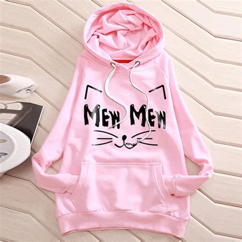 Harajuku Kawaii Cat Ear Cap Hoodies Women Mew Mew Printed Hooded