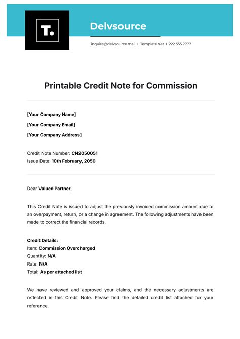 Free Printable Credit Note For Commission Template Edit Online