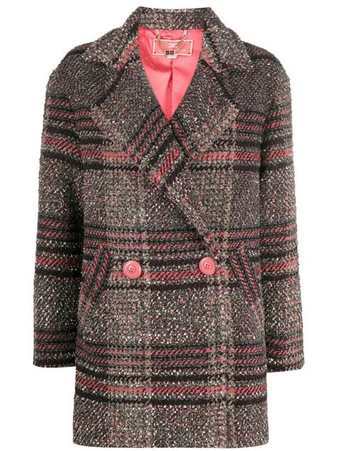 Elisabetta Franchi Check Double Breasted Coat Pink Double Breasted