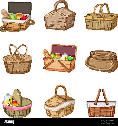 picnic basket set cartoon vector illustration Stock Vector Image & Art ...