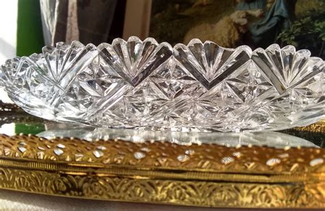 Vintage Cut Glass Crystal Relish Celery Bread Dish Tray Etsy