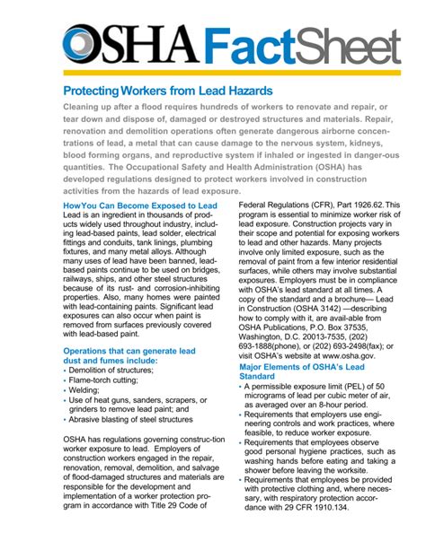 Osha Fact Sheet Lead