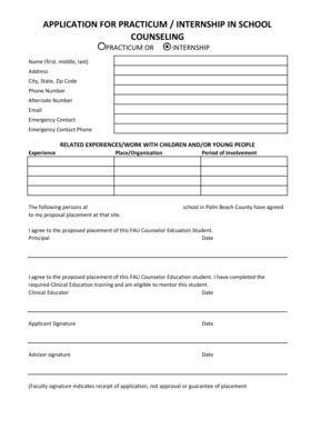 Fillable Online Coe Fau Application For Practicum Internship In School