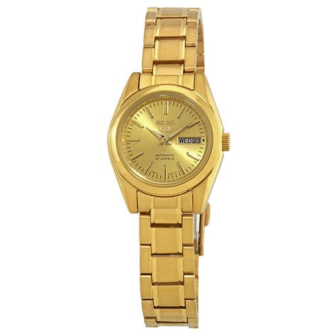 Seiko Series 5 Automatic Gold Dial Ladies Watch Symk20 Watches Of America