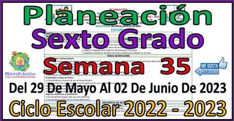 Planeación del sexto grado de primaria de la semana 35 del 29 de mayo