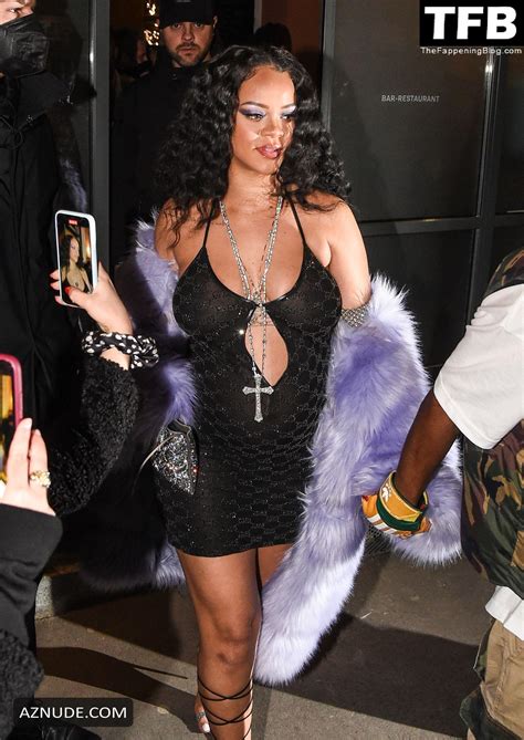 Rihanna Sexy Seen Flaunting Her Nude Tits In A See Through Dress In Milan Aznude