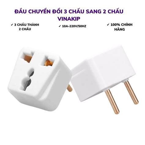 Rắc Chuyển đổi 3 Chấu Sang 2 Vinakip Phích Cắm điện đa Năng Chuyển đổi 3 Chân Thành 2 Chân