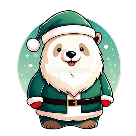 A Cute Polar Bear Wearing Santa Claus Stock Image Image Of Pole