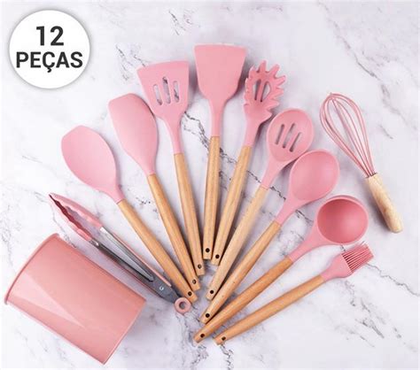 Kit De Utensílios Para Cozinha Em Silicone E Bambu 12 Peças Midio