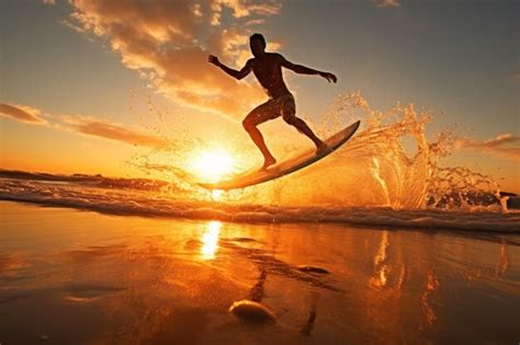 Premium Photo Man Riding Surfboard Atop Wave