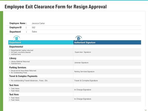 Employee Exit Clearance Form For Resign Approval | Presentation Graphics | Presentation ...