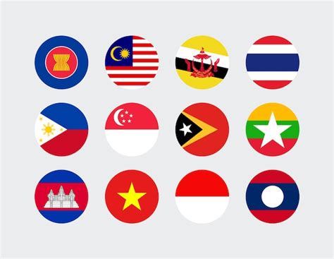 Conjunto De Banderas Redondas De Los Países De La Asean Vector Premium