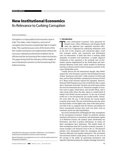 Pdf New Institutional Economics Its Relevance To Curbing Corruption