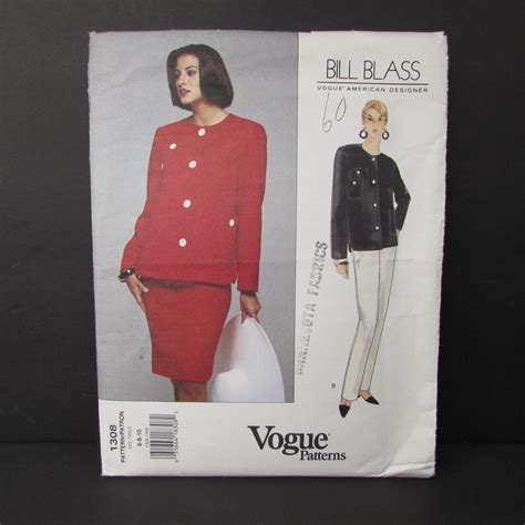 Vogue 1308 American Designer Bill Blass 1990s Jacket Skirt Pants Size 6 8 10 Uncut Sewing