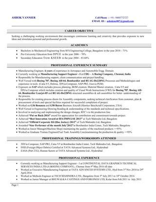 Ashok Vannier Resume Years Aerospace Pdf