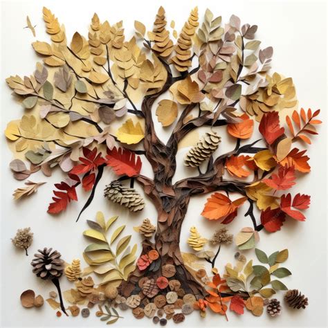 Autumn Leaves Collage Intricate Paper Tree With Natural Materials ...