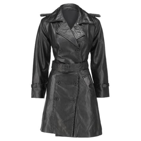 Women S Double Breasted Black Leather Trench Coat Jildleather