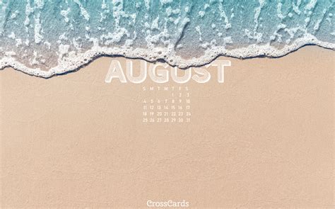 August 2019 - Beach waves Desktop Calendar- Free August Wallpaper