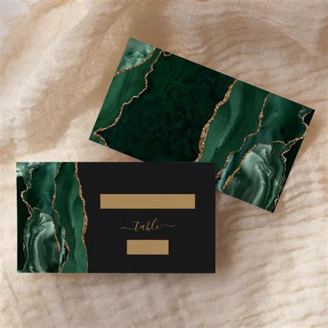 Chic Emerald Green Gold Agate Dark Wedding Escort Place Card Zazzle