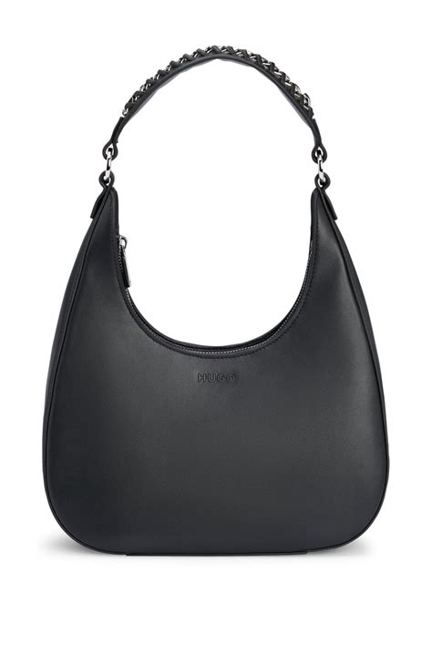 Hugo Hobo Bag In Faux Leather With Chain Trimmed Strap