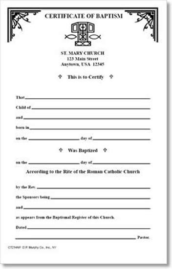 Baptism Certificate Pad 07 0101 Tonini Church Supply