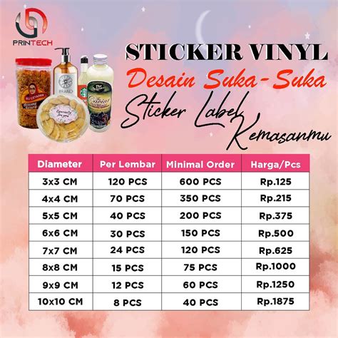 Jual Cetak Stiker Label Vinyl A3 Stiker Kemasan Vinyl Murah 4x4cm Shopee Indonesia