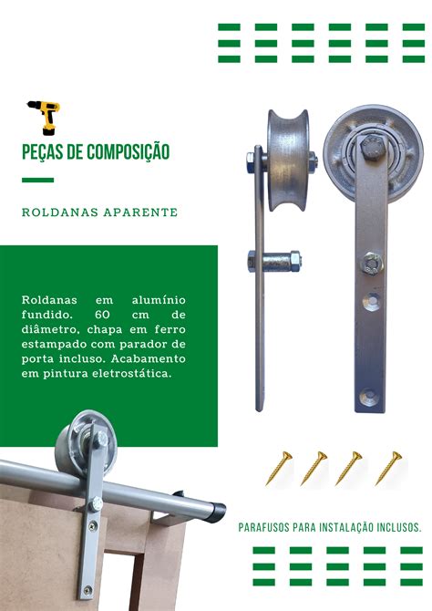 Kit P Porta Celeiro Tubular Rustico At Cm Roldana Aparente Trilho