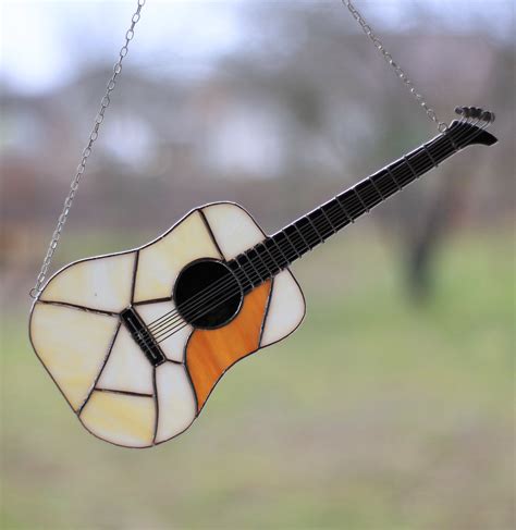 Stained Glass Art Suncatcher Acoustic Classic Guitar Musical Etsy Stained Glass Ts