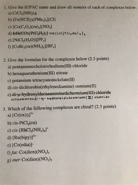 Oneclass Draw All Possible Isomers Cis Trans Fac Mer Delta