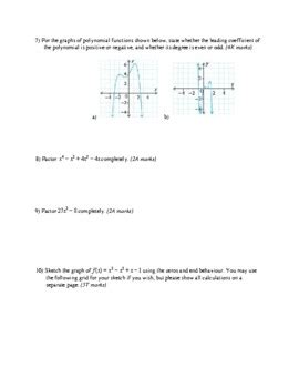 Unit Test 3 Polynomial Functions MHF4U Advanced Functions TPT