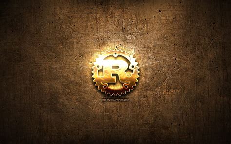 Rust Golden Logo Programming Language Brown Metal Background