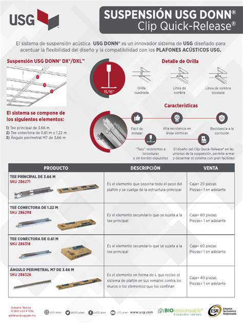 Ficha Técnica Suspensión Usg Donn Pdf