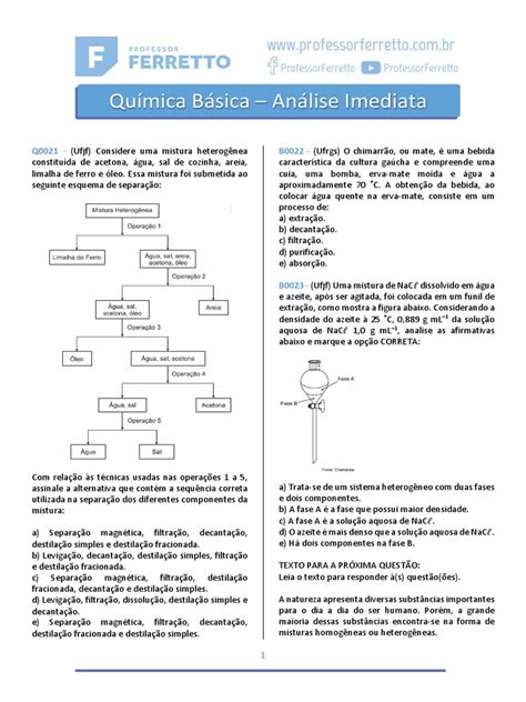 Analise Imediata Quimica - Quimica Basica Analise Imediata | PDF | Água | Mistura